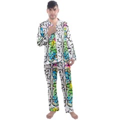 Brain Mind Psychology Idea Drawing Short Overalls Men s Long Sleeve Satin Pajamas Set by Azkajaya