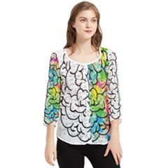 Brain Mind Psychology Idea Drawing Short Overalls Chiffon Quarter Sleeve Blouse by Azkajaya