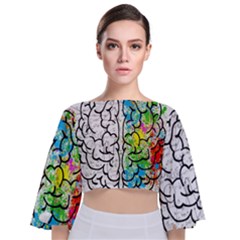 Brain Mind Psychology Idea Drawing Short Overalls Tie Back Butterfly Sleeve Chiffon Top by Azkajaya