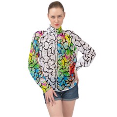 Brain Mind Psychology Idea Drawing Short Overalls High Neck Long Sleeve Chiffon Top