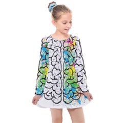 Brain Mind Psychology Idea Drawing Short Overalls Kids  Long Sleeve Dress by Azkajaya