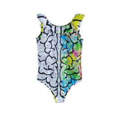 Brain Mind Psychology Idea Drawing Short Overalls Kids  Frill Swimsuit by Azkajaya