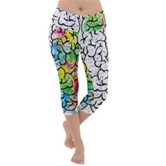 Brain Mind Psychology Idea Drawing Short Overalls Lightweight Velour Capri Yoga Leggings by Azkajaya