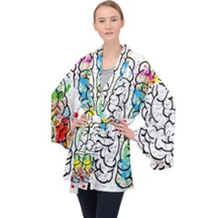 Brain Mind Psychology Idea Drawing Short Overalls Long Sleeve Velvet Kimono  by Azkajaya