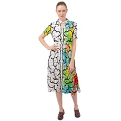 Brain Mind Psychology Idea Drawing Short Overalls Keyhole Neckline Chiffon Dress by Azkajaya