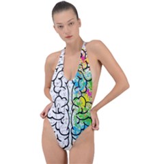 Brain Mind Psychology Idea Drawing Short Overalls Backless Halter One Piece Swimsuit by Azkajaya