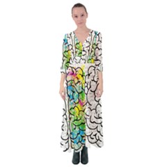 Brain Mind Psychology Idea Drawing Short Overalls Button Up Maxi Dress by Azkajaya