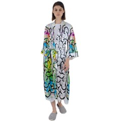 Brain Mind Psychology Idea Drawing Short Overalls Maxi Satin Kimono