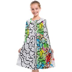 Brain Mind Psychology Idea Drawing Short Overalls Kids  Midi Sailor Dress by Azkajaya