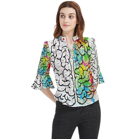 Brain Mind Psychology Idea Drawing Short Overalls Loose Horn Sleeve Chiffon Blouse by Azkajaya