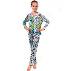 Brain Mind Psychology Idea Drawing Short Overalls Kids  Satin Long Sleeve Pajamas Set by Azkajaya