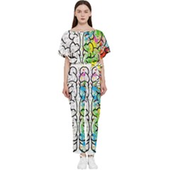 Brain Mind Psychology Idea Drawing Short Overalls Batwing Lightweight Chiffon Jumpsuit by Azkajaya