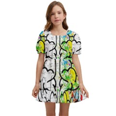 Brain Mind Psychology Idea Drawing Short Overalls Kids  Short Sleeve Dolly Dress by Azkajaya