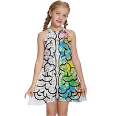 Brain Mind Psychology Idea Drawing Short Overalls Kids  Halter Collar Waist Tie Chiffon Dress by Azkajaya