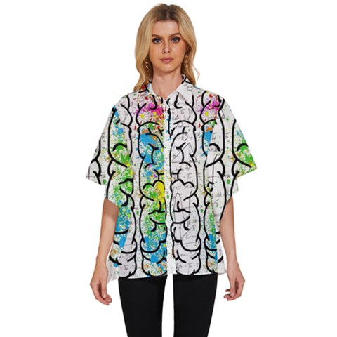 Brain Mind Psychology Idea Drawing Short Overalls Women s Batwing Button Up Shirt by Azkajaya