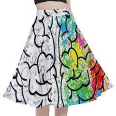 Brain Mind Psychology Idea Drawing Short Overalls A-line Full Circle Midi Skirt With Pocket by Azkajaya