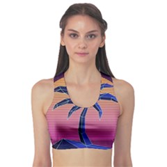 Abstract 3d Art Holiday Island Palm Tree Pink Purple Summer Sunset Water Fitness Sports Bra by Cemarart