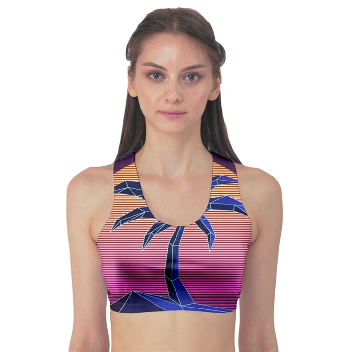 Abstract 3d Art Holiday Island Palm Tree Pink Purple Summer Sunset Water Fitness Sports Bra