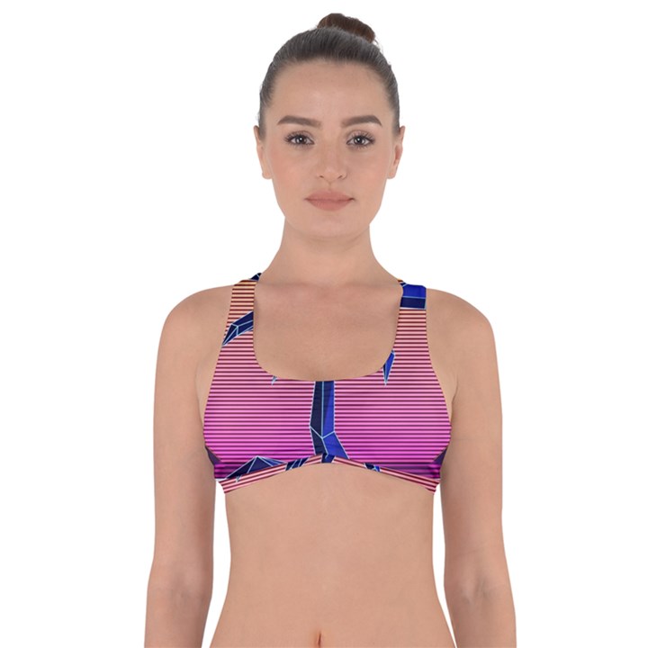 Abstract 3d Art Holiday Island Palm Tree Pink Purple Summer Sunset Water Got No Strings Sports Bra