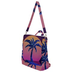 Abstract 3d Art Holiday Island Palm Tree Pink Purple Summer Sunset Water Crossbody Backpack by Cemarart