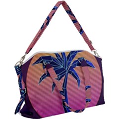 Abstract 3d Art Holiday Island Palm Tree Pink Purple Summer Sunset Water Canvas Crossbody Bag by Cemarart