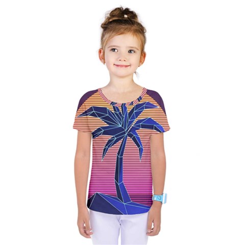 Abstract 3d Art Holiday Island Palm Tree Pink Purple Summer Sunset Water Kids  One Piece T-shirt by Cemarart