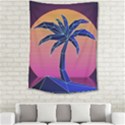 Abstract 3d Art Holiday Island Palm Tree Pink Purple Summer Sunset Water Medium Tapestry View2