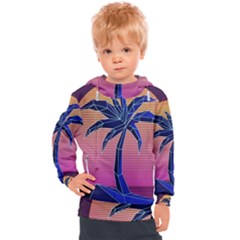 Abstract 3d Art Holiday Island Palm Tree Pink Purple Summer Sunset Water Kids  Hooded Pullover