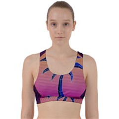 Abstract 3d Art Holiday Island Palm Tree Pink Purple Summer Sunset Water Back Weave Sports Bra by Cemarart