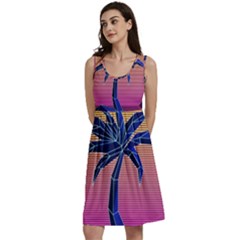 Abstract 3d Art Holiday Island Palm Tree Pink Purple Summer Sunset Water Classic Skater Dress by Cemarart