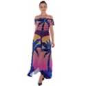 Abstract 3d Art Holiday Island Palm Tree Pink Purple Summer Sunset Water Off Shoulder Open Front Chiffon Dress View1