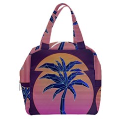 Abstract 3d Art Holiday Island Palm Tree Pink Purple Summer Sunset Water Boxy Hand Bag by Cemarart