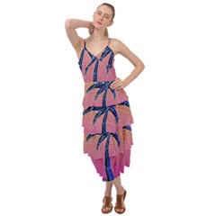 Abstract 3d Art Holiday Island Palm Tree Pink Purple Summer Sunset Water Layered Bottom Dress by Cemarart