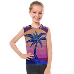 Abstract 3d Art Holiday Island Palm Tree Pink Purple Summer Sunset Water Kids  Mesh Tank Top by Cemarart