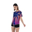 Abstract 3d Art Holiday Island Palm Tree Pink Purple Summer Sunset Water Asymmetrical Short Sleeve Sports T-Shirt View2