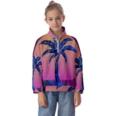 Abstract 3d Art Holiday Island Palm Tree Pink Purple Summer Sunset Water Kids  Half Zip Hoodie by Cemarart