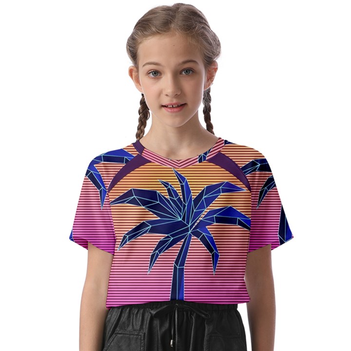 Abstract 3d Art Holiday Island Palm Tree Pink Purple Summer Sunset Water Kids  Basic T-Shirt