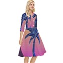 Abstract 3d Art Holiday Island Palm Tree Pink Purple Summer Sunset Water Classy Knee Length Dress View2