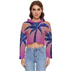 Abstract 3d Art Holiday Island Palm Tree Pink Purple Summer Sunset Water Women s Lightweight Cropped Hoodie by Cemarart