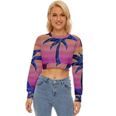 Abstract 3d Art Holiday Island Palm Tree Pink Purple Summer Sunset Water Lightweight Long Sleeve Sweatshirt by Cemarart