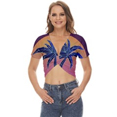 Abstract 3d Art Holiday Island Palm Tree Pink Purple Summer Sunset Water Twist Front Crop Top by Cemarart