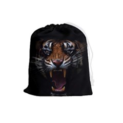 Tiger Angry Nima Face Wild Drawstring Pouch (large) by Cemarart