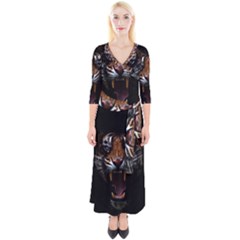 Tiger Angry Nima Face Wild Quarter Sleeve Wrap Maxi Dress by Cemarart