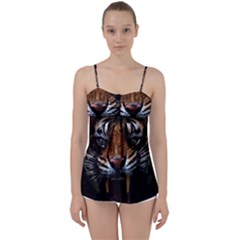 Tiger Angry Nima Face Wild Babydoll Tankini Top by Cemarart