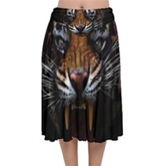 Tiger Angry Nima Face Wild Velvet Flared Midi Skirt by Cemarart