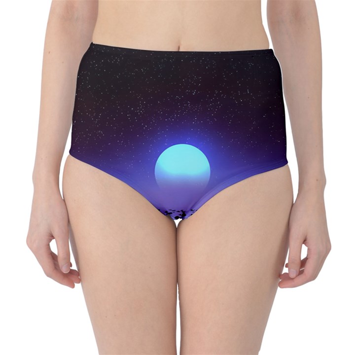 Sunset Colorful Nature Night Purple Star Classic High-Waist Bikini Bottoms