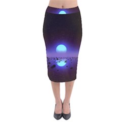 Sunset Colorful Nature Night Purple Star Velvet Midi Pencil Skirt by Cemarart