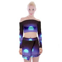 Sunset Colorful Nature Night Purple Star Off Shoulder Top With Mini Skirt Set by Cemarart