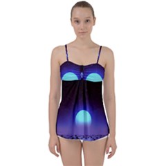 Sunset Colorful Nature Night Purple Star Babydoll Tankini Top by Cemarart