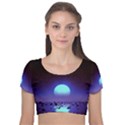 Sunset Colorful Nature Night Purple Star Velvet Short Sleeve Crop Top  View1